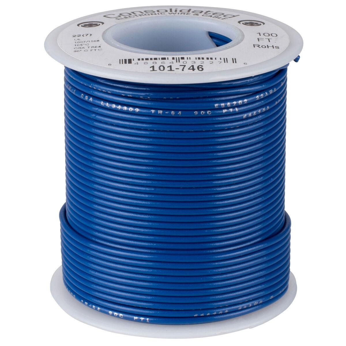 Consolidated 22 AWG Blue Stranded Hook-Up Wire 100 ft