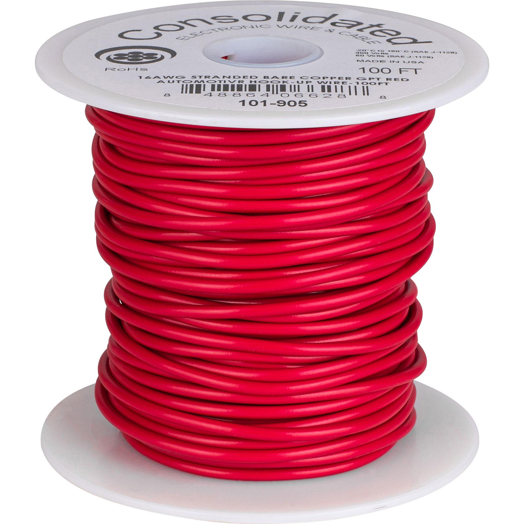 Consolidated 16 AWG Stranded Copper GPT Red Automotive Hook-Up Primary Wire  100 ft.