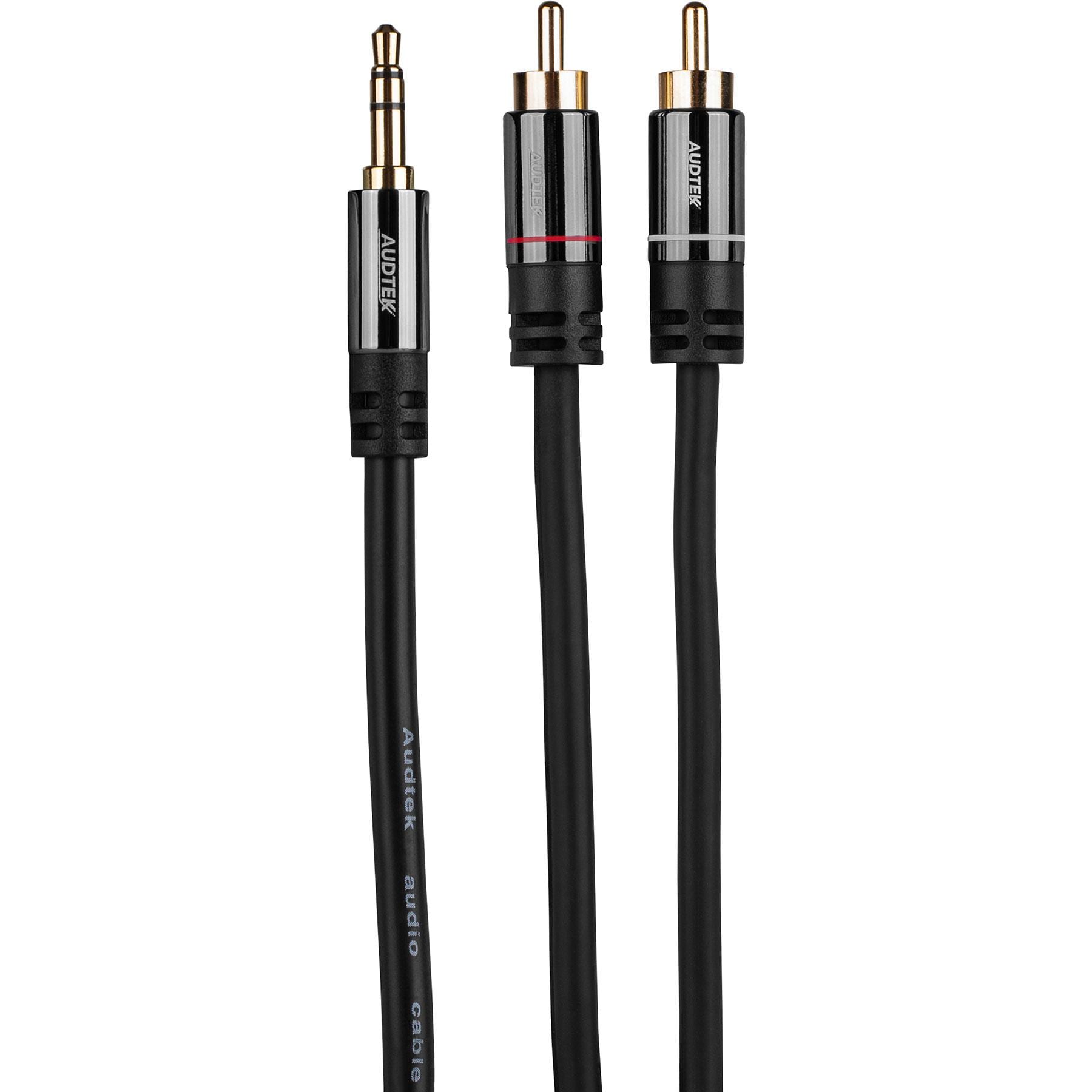 Audtek 6 ft. Premium 2 RCA Male to 1 Slim 3.5mm Stereo Male Y Adapter Cable