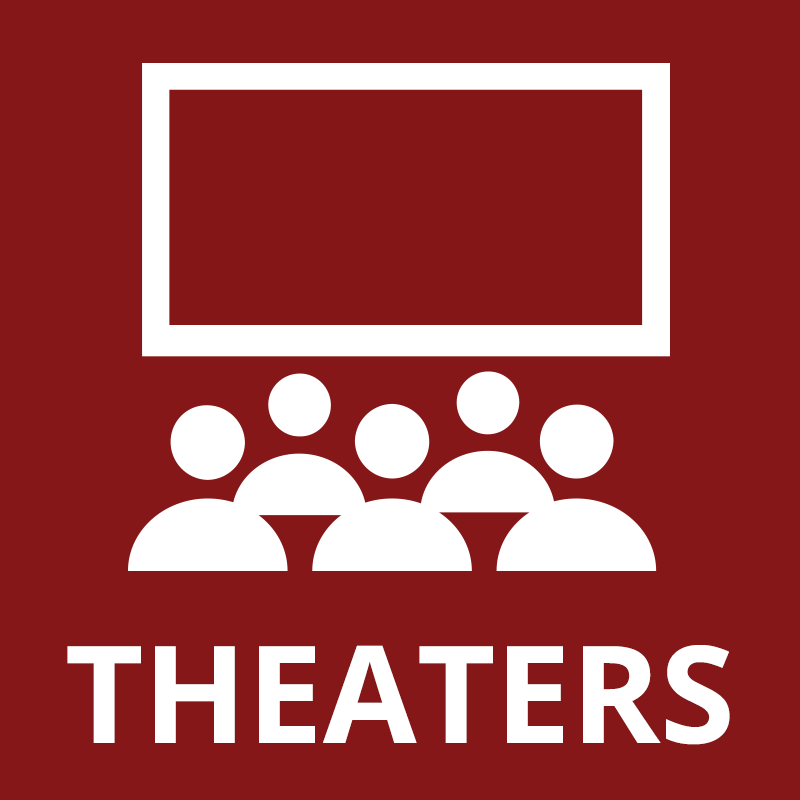 Icon of a crowd in front of a screen labelled Theaters