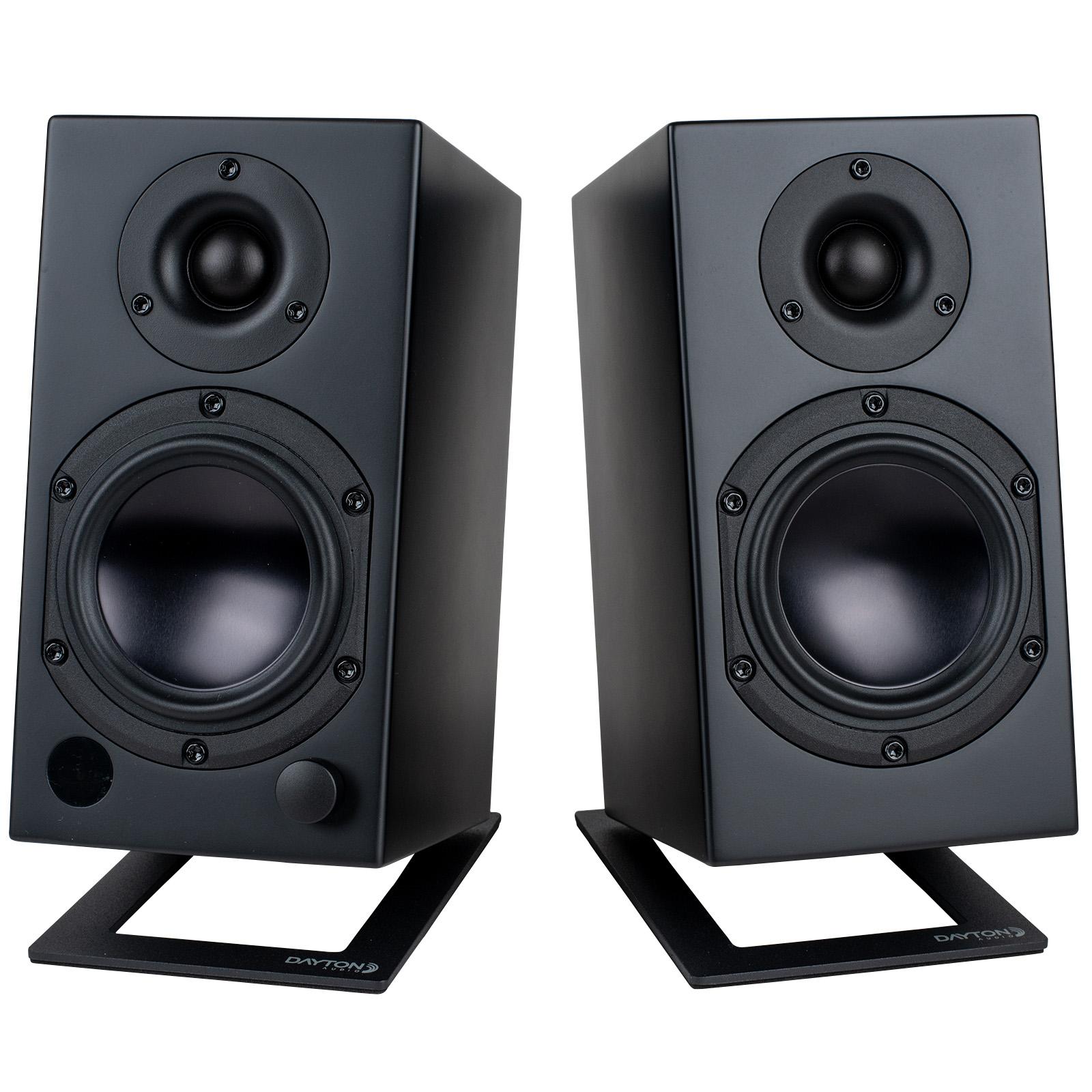 View of two M4 speakers on stands