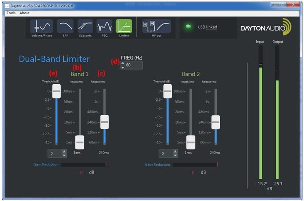 SPADSP Dual Band Limiter GUI Control