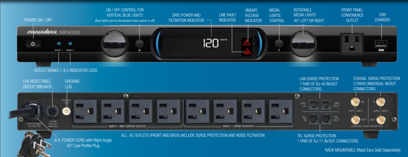 Panamax MR4300 newest 9-Outlet Surge Protection Power Management