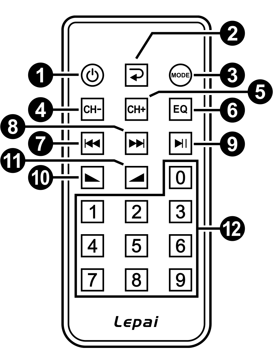 Lepai 310-3020 Remote control diagram with numbered callouts for inputs.