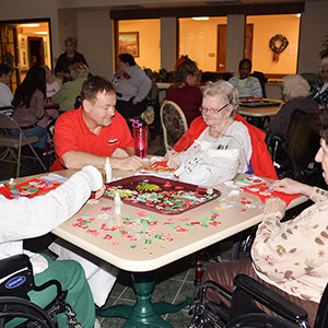Playing games with the residents of the Widows Home.
