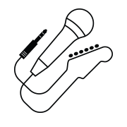 Icon showing a microphone, the wire of which forms the outline of the head of a guitar.