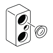 Icon of a speaker housing under construction, with a driver being installed.