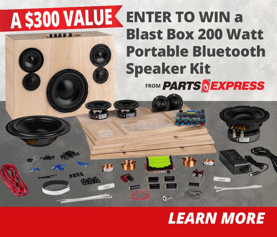 Enter to Win a Blast Box 200 Watt Portable Bluetooth Speaker Kit, a $300 value from Parts Express! Learn More.