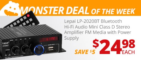 Monster Deal of the Week. Lepai LP-2020BT Bluetooth Hi-Fi Audio Mini Class D Stereo Amplifier FM Media with Power Supply. $24.98 each, save $5.