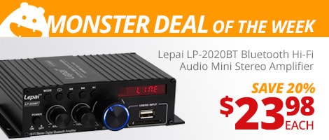 Monster Deal of the Week. Lepai LP-2020BT Bluetooth Hi-Fi Audio Mini Stereo Amplifier. $23.98 each, save 20%.