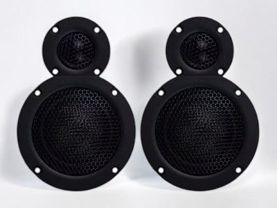 Close-up of a speaker grill.