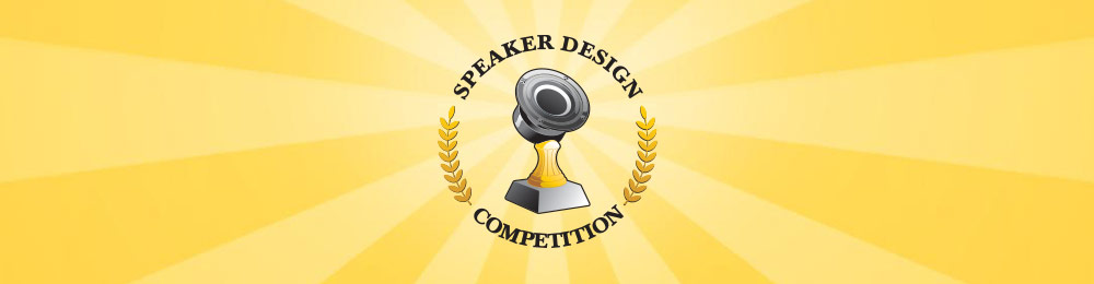 Illustrated trophy with light rays emanating from the speaker on top, encircled by the words Speaker Design Competition.